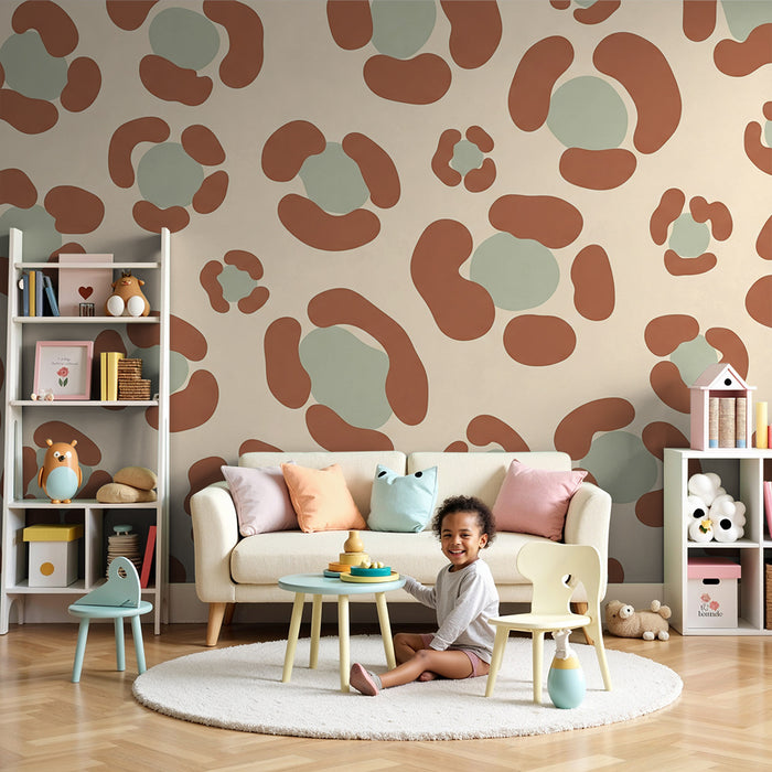 Kids' room wallpaper | Abstract terracotta and aqua splatter patterns