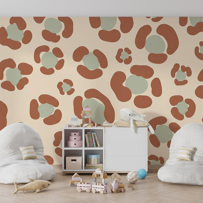 Kids' room wallpaper | Abstract terracotta and aqua splatter patterns