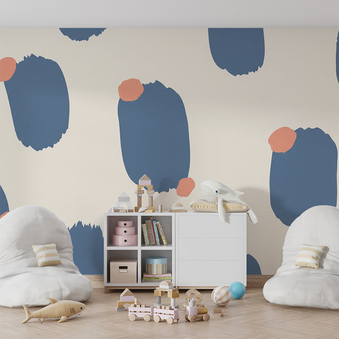 Kinderzimmer Tapete | Abstrakte Muster in Blau und Rosa auf cremefarbenem Hintergrund