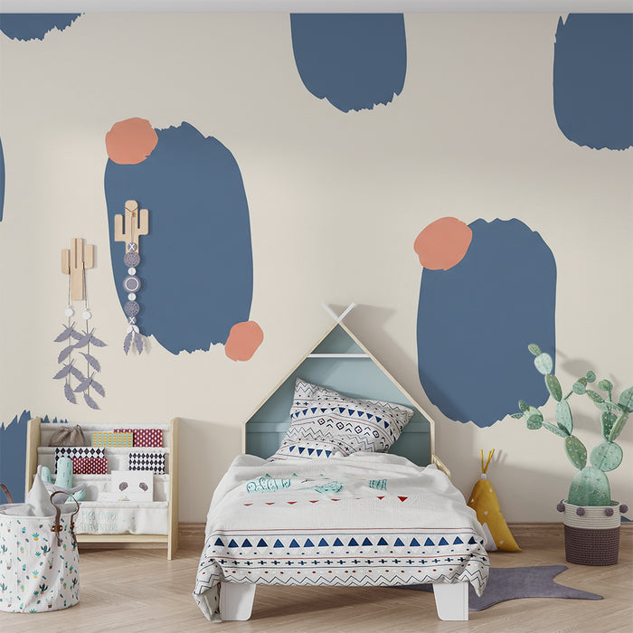 Kinderzimmer Tapete | Abstrakte Muster in Blau und Rosa auf cremefarbenem Hintergrund