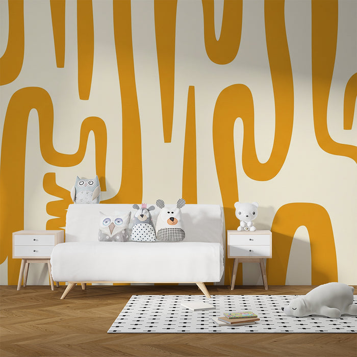 Papel pintado infantil | Motivos abstractos en amarillo sobre fondo crema