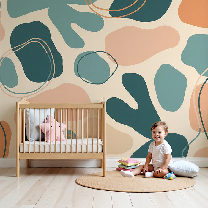 Carta da parati bambini | Motivi astratti e colori tenui per un'atmosfera moderna