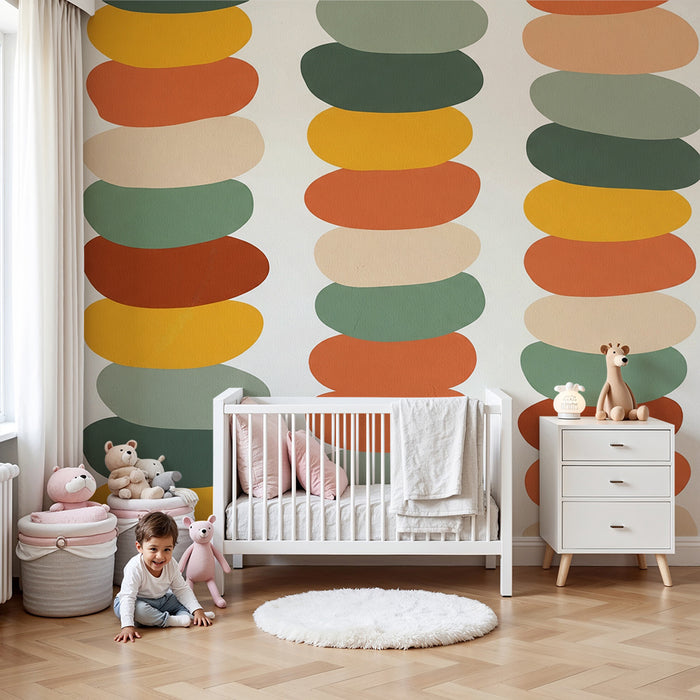 Kids room wallpaper | Colorful motifs of pebbles in soft tones