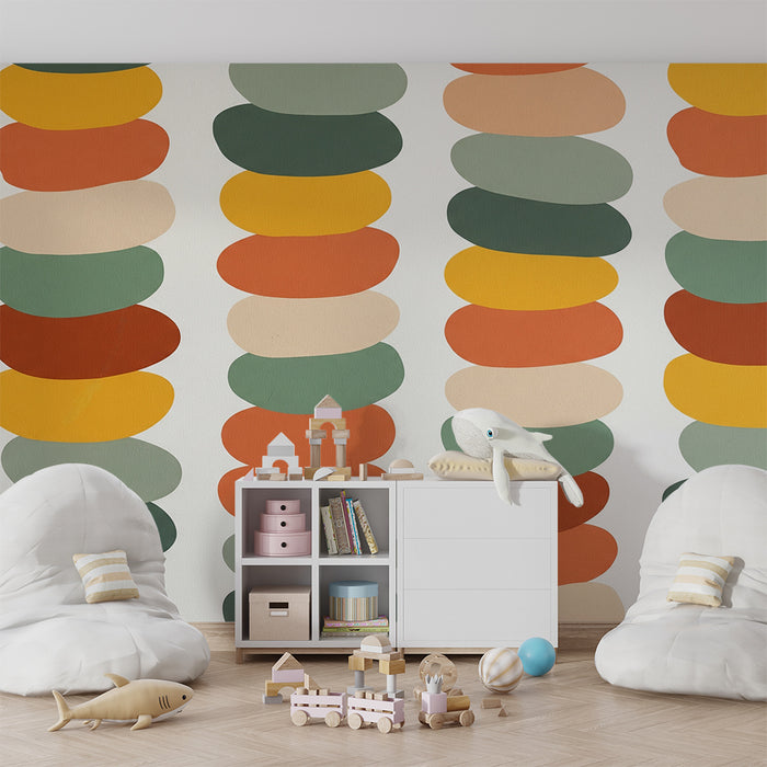 Kids room wallpaper | Colorful motifs of pebbles in soft tones