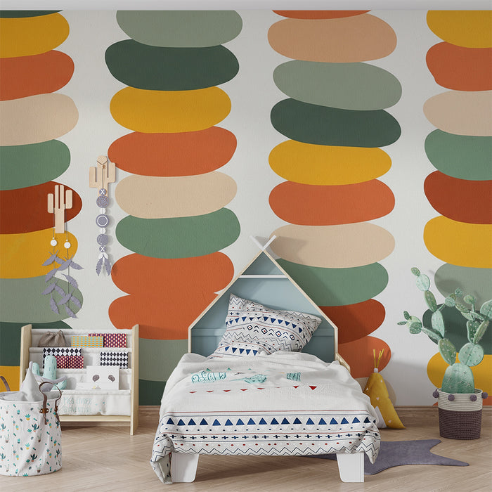 Kids room wallpaper | Colorful motifs of pebbles in soft tones