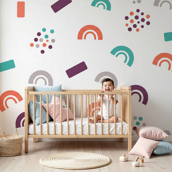 Kids room wallpaper | Colorful and modern patterns with rainbows and geometric shapes