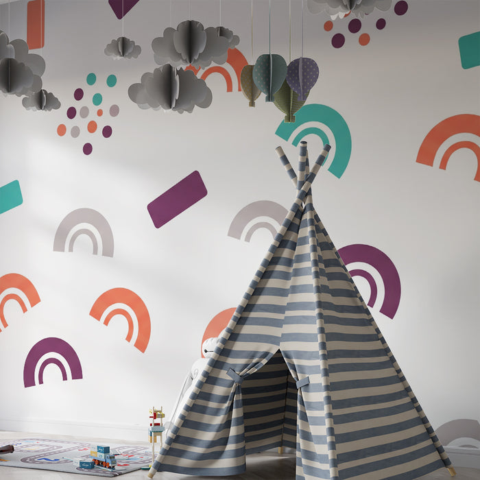 Kids room wallpaper | Colorful and modern patterns with rainbows and geometric shapes