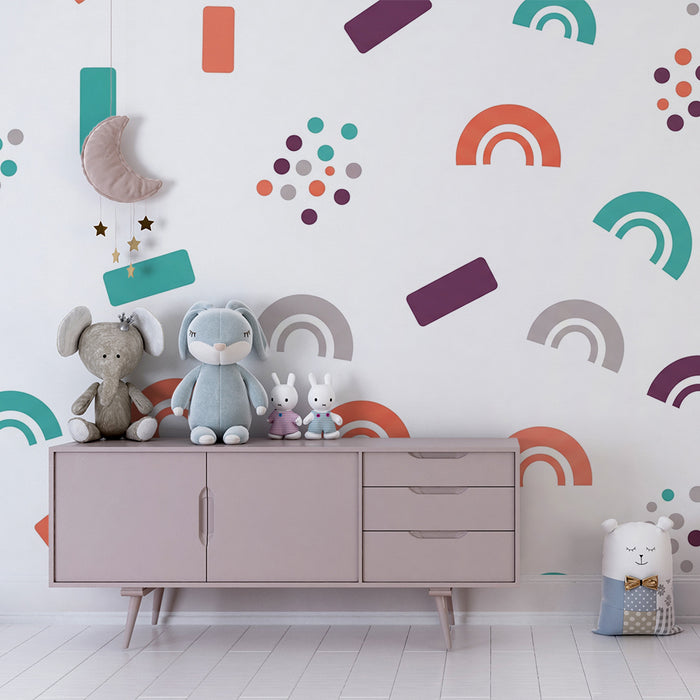Kids room wallpaper | Colorful and modern patterns with rainbows and geometric shapes