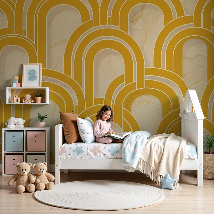 Papier peint chambre enfant | Motifs d'arcs colorés sur fond beige