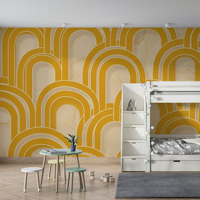 Papier peint chambre enfant | Motifs d'arcs colorés sur fond beige