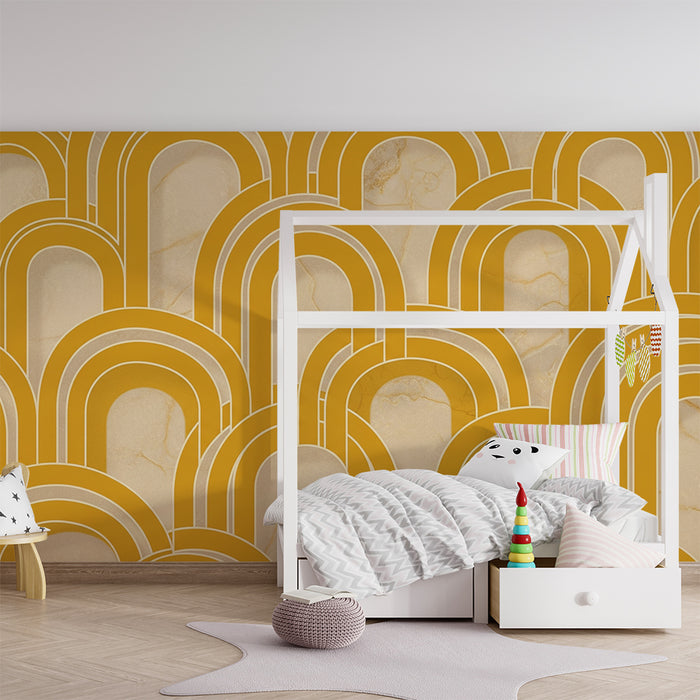 Papier peint chambre enfant | Motifs d'arcs colorés sur fond beige