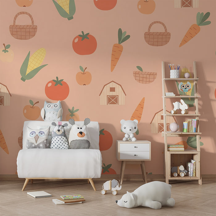 Papel de parede criança | Picturi cu ferme cu legume și fructe colorate