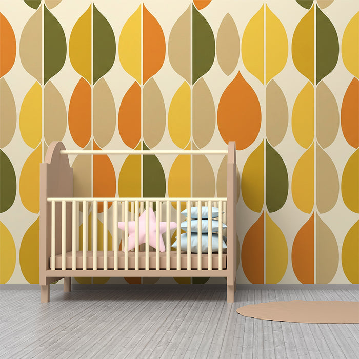 Kinderzimmer Tapete | Bunte Blattmuster in Gelb, Orange und Grün