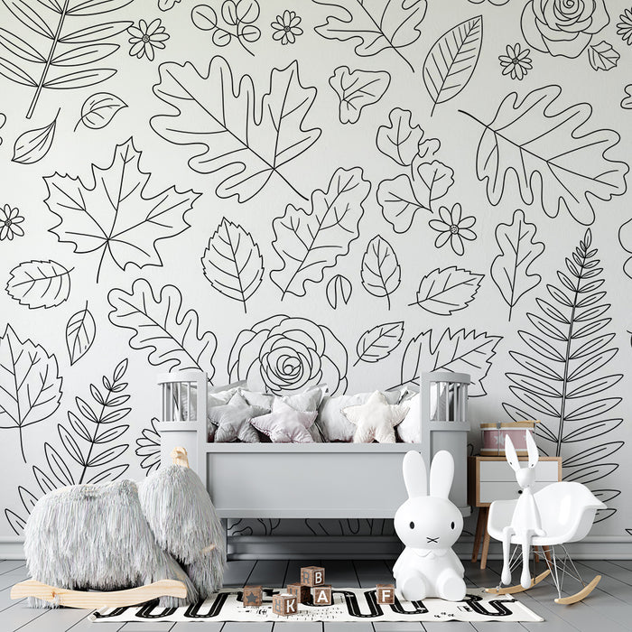 Barntapet | Mönster av löv och blommor i delikata konturer