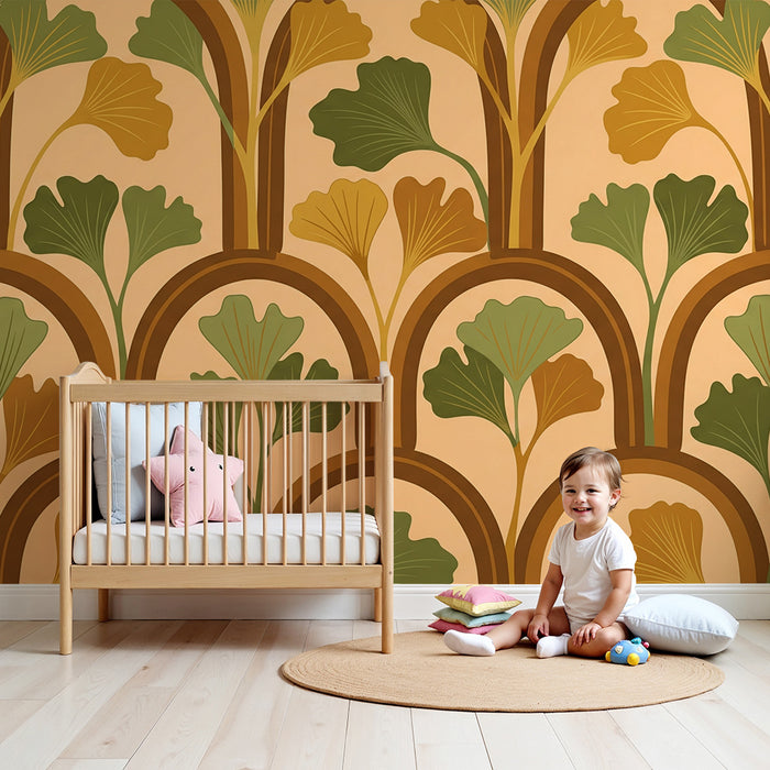 Children's Room Wallpaper | Soft-Toned Ginkgo Leaf Patterns
