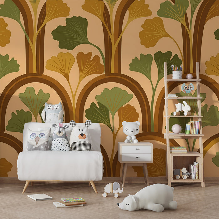 Children's Room Wallpaper | Soft-Toned Ginkgo Leaf Patterns