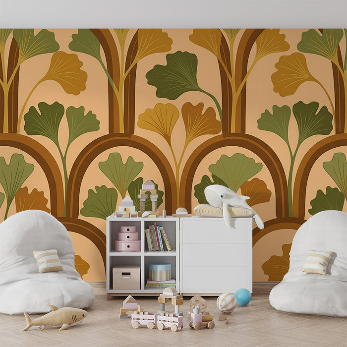 Children's Room Wallpaper | Soft-Toned Ginkgo Leaf Patterns