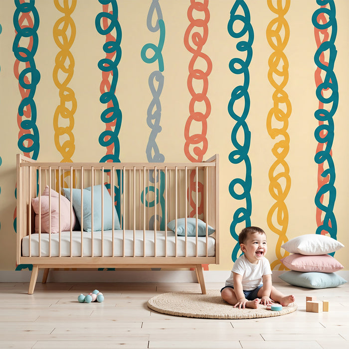 Papel pintado para habitación infantil | Motivos de líneas de colores sobre fondo suave