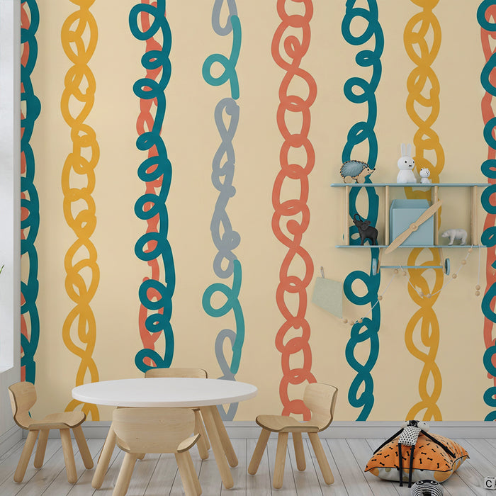 Papel pintado para habitación infantil | Motivos de líneas de colores sobre fondo suave