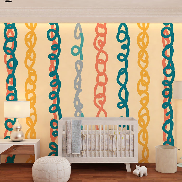 Papel pintado para habitación infantil | Motivos de líneas de colores sobre fondo suave