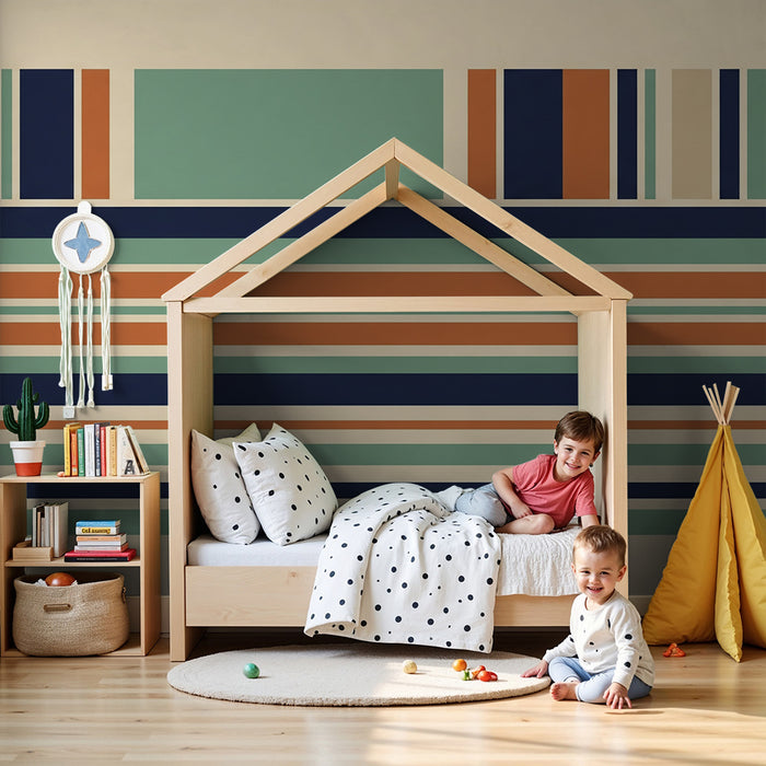 Barnrumstapet | Moderna randiga mönster i mjuka och varma toner