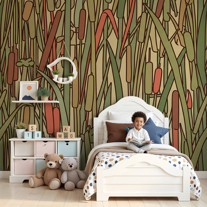 Kids room wallpaper | Reed and soothing greenery patterns