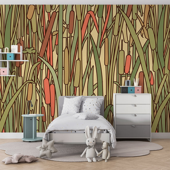 Kids room wallpaper | Reed and soothing greenery patterns