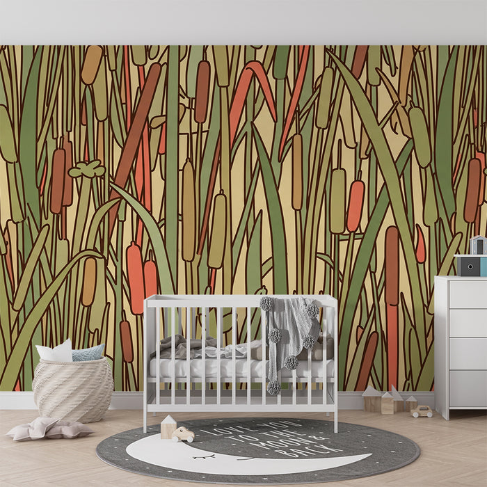 Kids room wallpaper | Reed and soothing greenery patterns