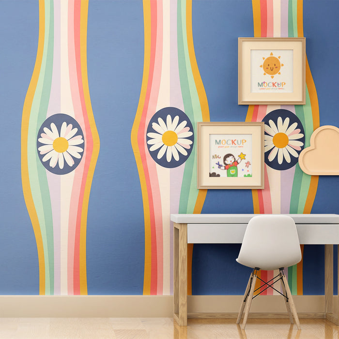 Kids' room wallpaper | Colorful floral patterns with bright stripes