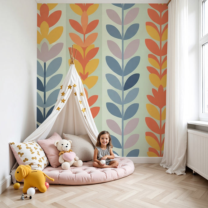 Tapet pentru camera copilului | Flori colorate pe fundal delicat
