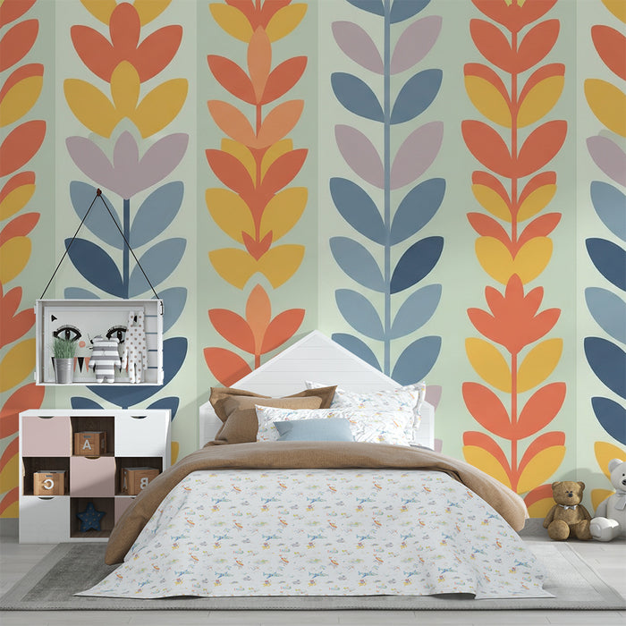 Tapet pentru camera copilului | Flori colorate pe fundal delicat