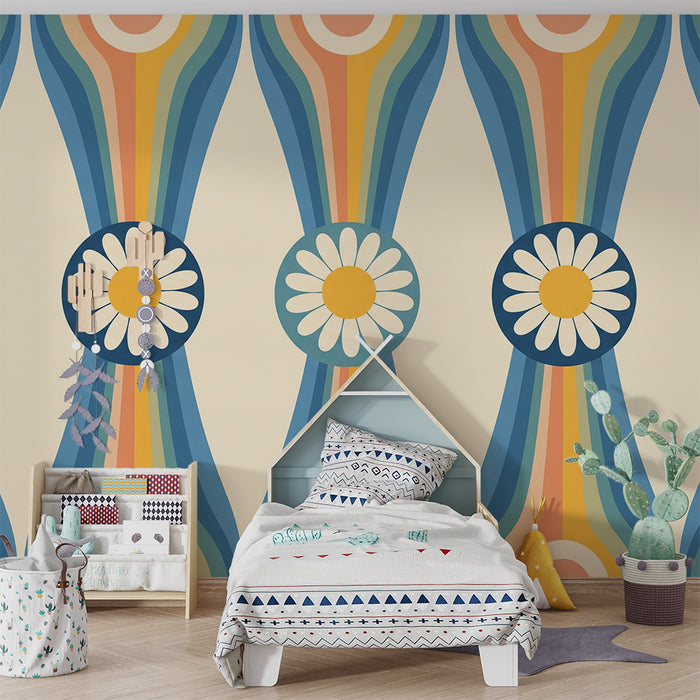 Børneværelses tapet | Retro blomstermønstre i klare farver