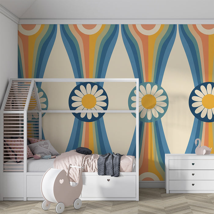 Børneværelses tapet | Retro blomstermønstre i klare farver