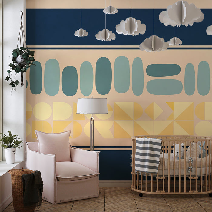 Papel pintado infantil | Diseño moderno con formas geométricas en tonos suaves