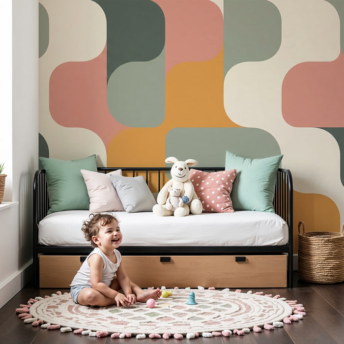 Kids room wallpaper | Colorful geometric patterns with soft shapes