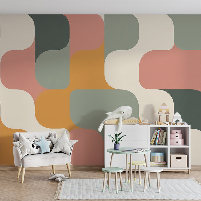 Kids room wallpaper | Colorful geometric patterns with soft shapes