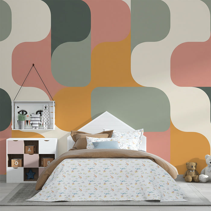 Kids room wallpaper | Colorful geometric patterns with soft shapes