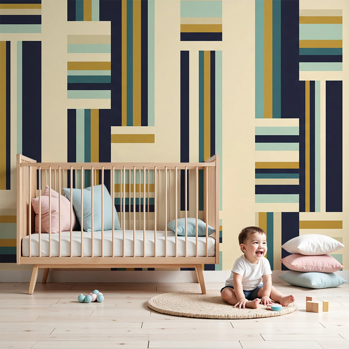Tapeta do detskej izby | Farebné geometrické vzory s modernými pruhmi