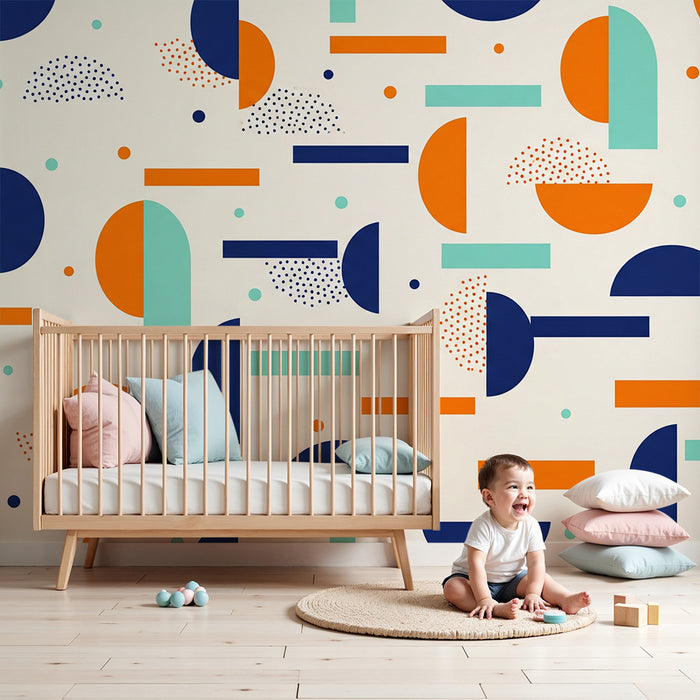 Kids room wallpaper | Värvilised geomeetrilised mustrid ringide ja joontega