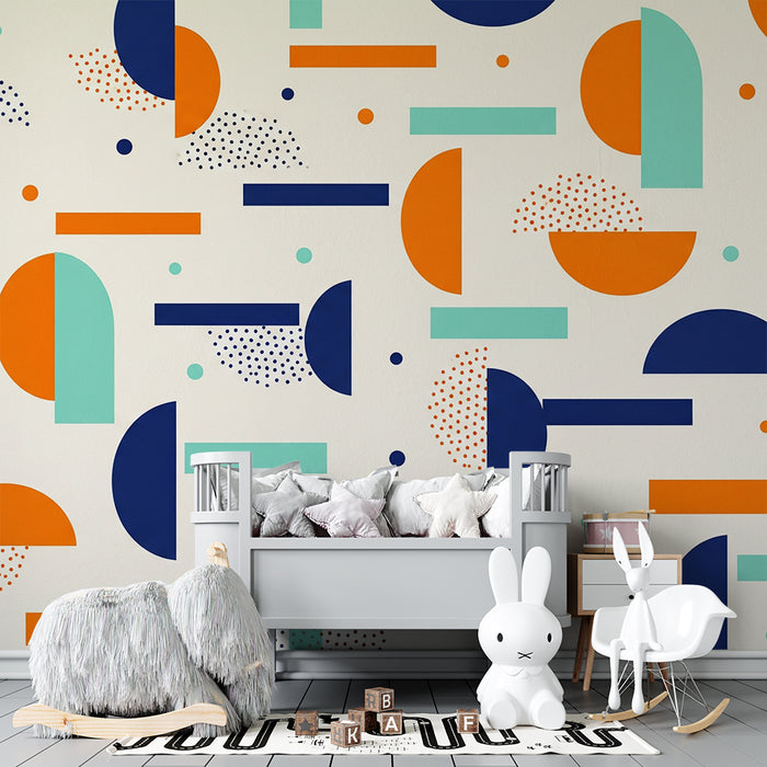 Kids room wallpaper | Värvilised geomeetrilised mustrid ringide ja joontega
