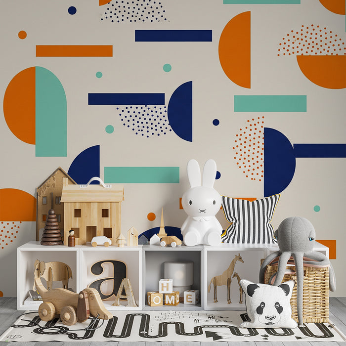 Kids room wallpaper | Värvilised geomeetrilised mustrid ringide ja joontega