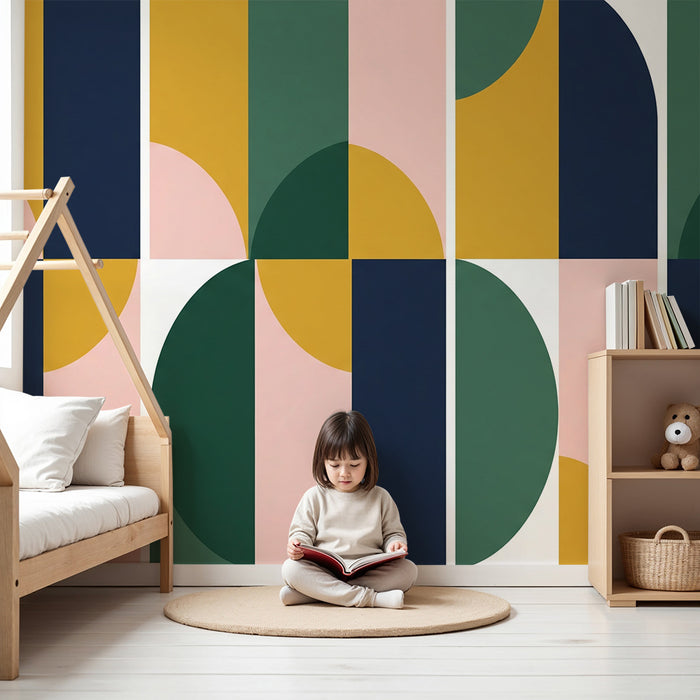 Kids room wallpaper | Värvilised geomeetrilised mustrid kaasaegsete kujunditega