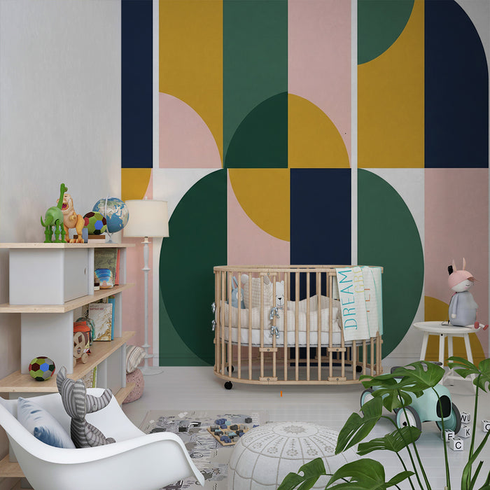 Kids room wallpaper | Värvilised geomeetrilised mustrid kaasaegsete kujunditega