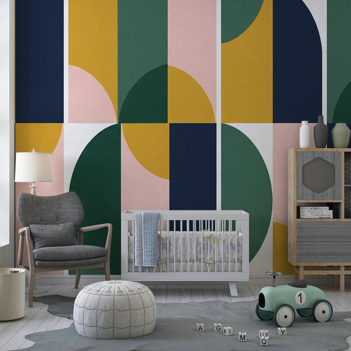 Kids room wallpaper | Värvilised geomeetrilised mustrid kaasaegsete kujunditega