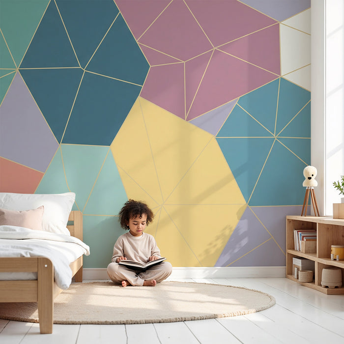 Detská tapeta do izby | Farebné geometrické vzory so zlatými líniami