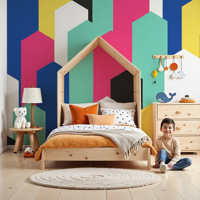 Detská izba tapeta | Farebné geometrické vzory s žiarivými hexagónmi