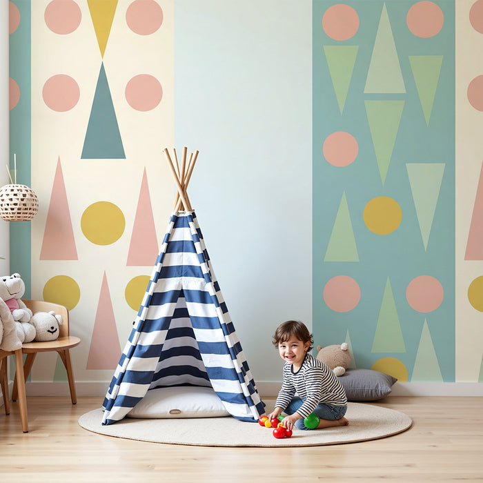 Kids room wallpaper | Colorful geometric patterns with triangles and circles
