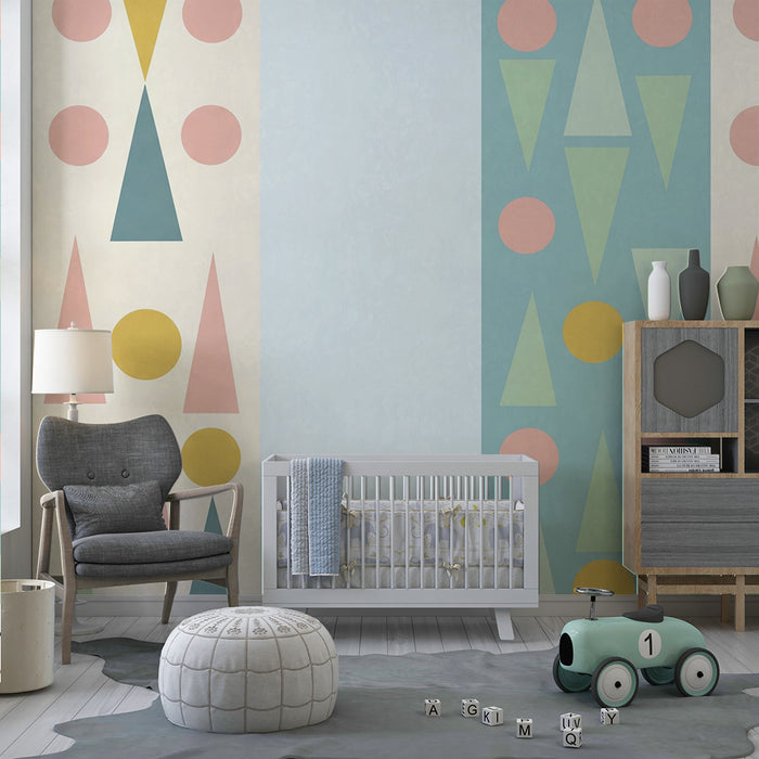 Kids room wallpaper | Colorful geometric patterns with triangles and circles