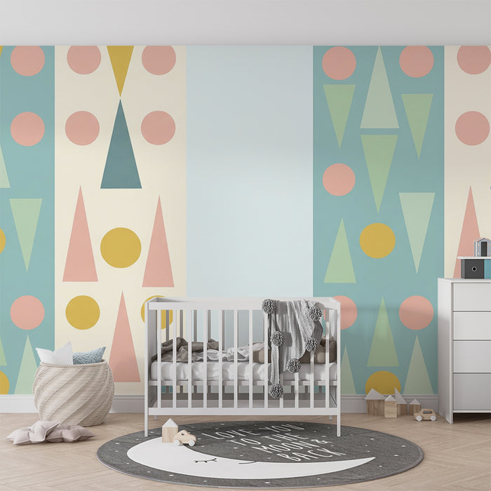 Kids room wallpaper | Colorful geometric patterns with triangles and circles