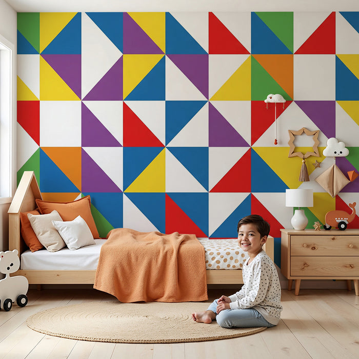 Papel pintado para habitación infantil | Diseños geométricos de colores con triángulos vibrantes